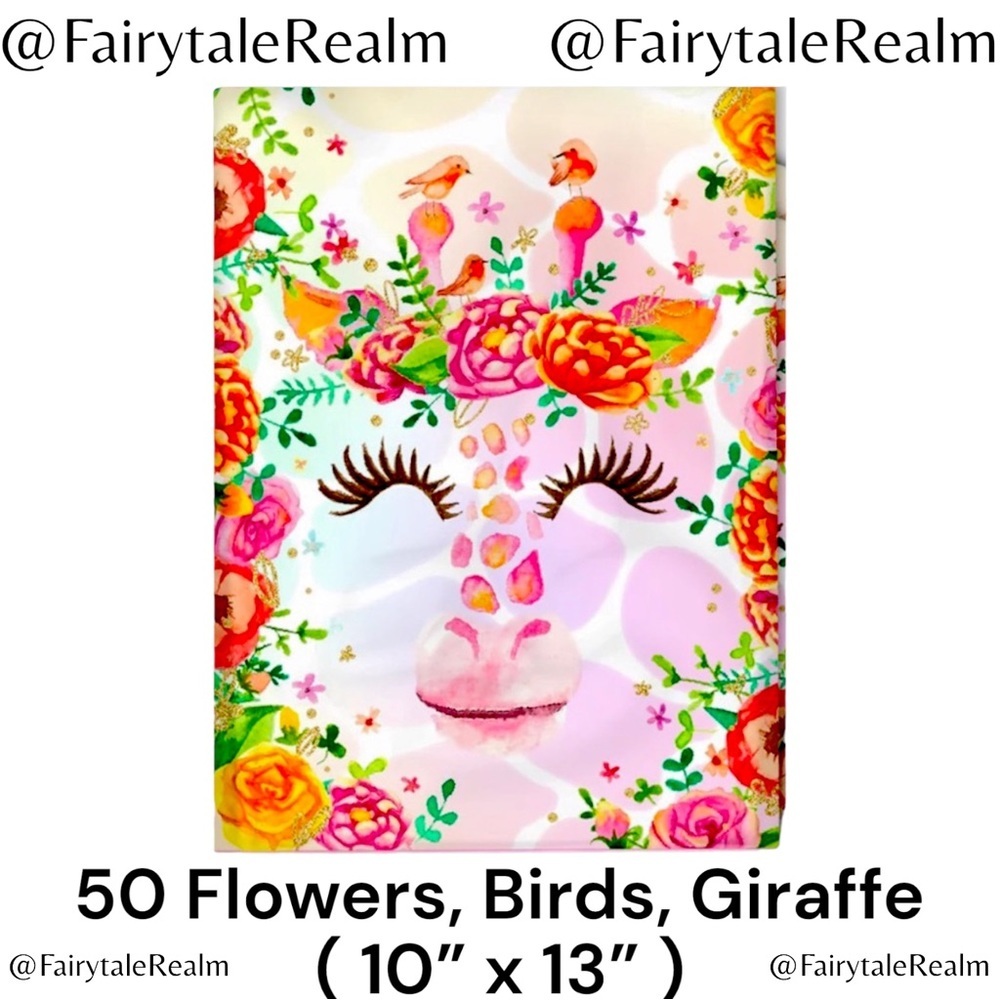 10”x13” Flowers & Giraffe ( 50 ) Poly Mailers, Shipping Envelopes, Gift Bags